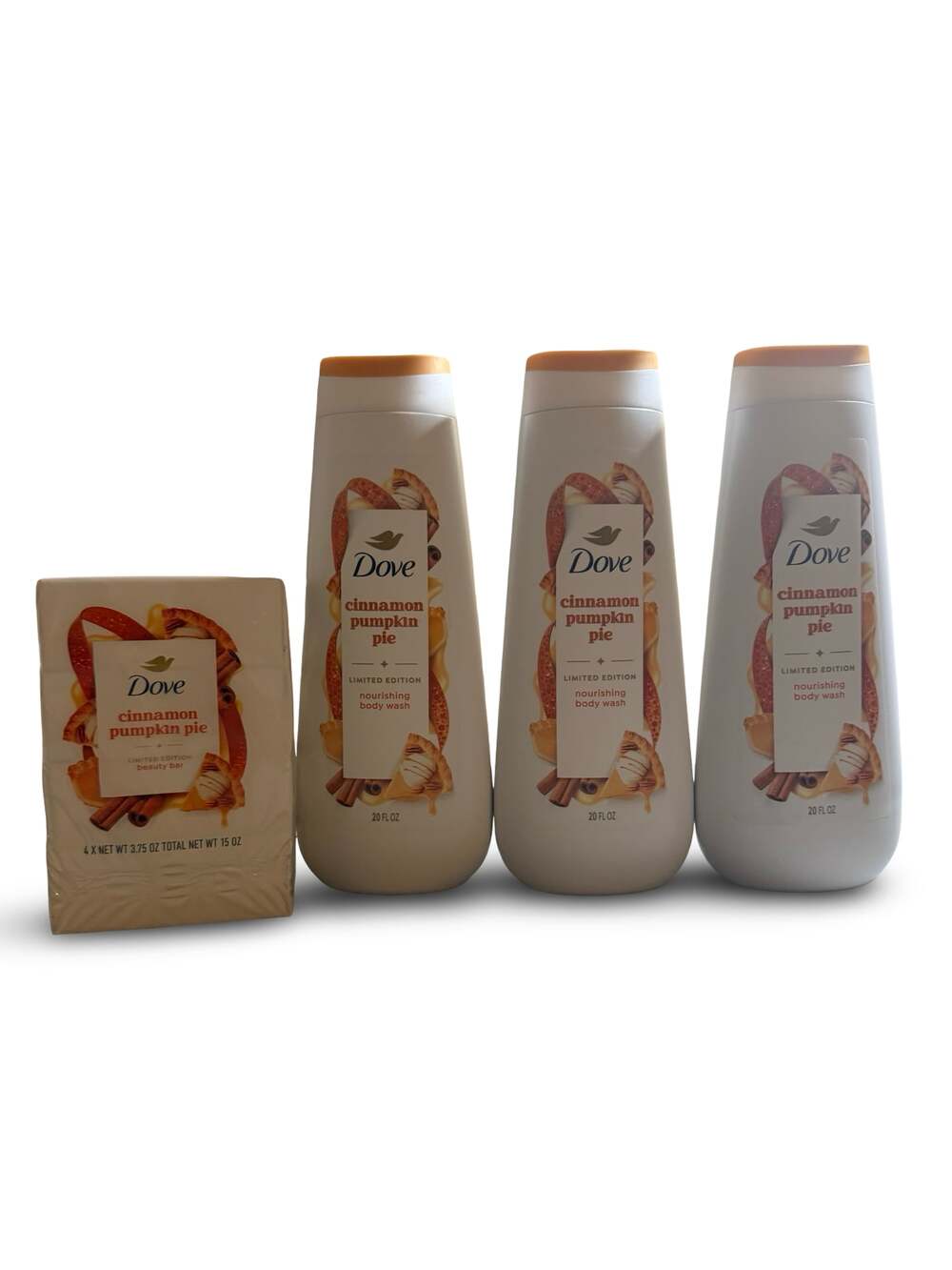 Dove Limited Edition Cinnamon Pumpkin Pie: 3 Body Washes-20 fl oz & 4-Beauty Bar